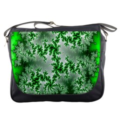 Green Fractal Background Messenger Bags by Simbadda