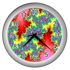 Colored Fractal Background Wall Clocks (silver)  by Simbadda