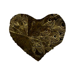 Peacock Metal Tray Standard 16  Premium Flano Heart Shape Cushions by Simbadda