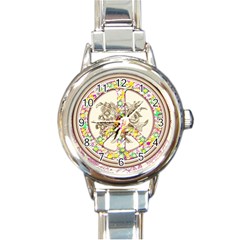 Peace Logo Floral Pattern Round Italian Charm Watch by Simbadda