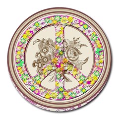 Peace Logo Floral Pattern Round Mousepads by Simbadda