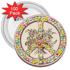 Peace Logo Floral Pattern 3  Buttons (100 Pack)  by Simbadda