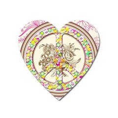 Peace Logo Floral Pattern Heart Magnet by Simbadda