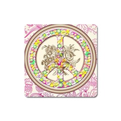 Peace Logo Floral Pattern Square Magnet by Simbadda