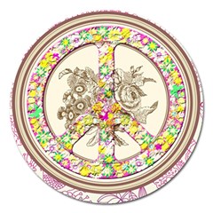 Peace Logo Floral Pattern Magnet 5  (round) by Simbadda