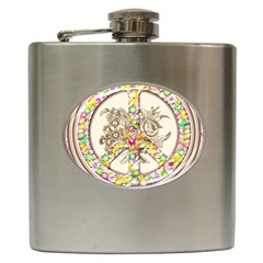 Peace Logo Floral Pattern Hip Flask (6 Oz) by Simbadda