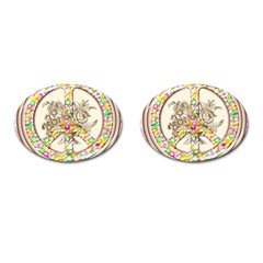 Peace Logo Floral Pattern Cufflinks (oval) by Simbadda