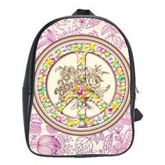 Peace Logo Floral Pattern School Bags(large)  by Simbadda