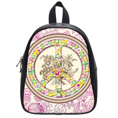 Peace Logo Floral Pattern School Bags (small)  by Simbadda