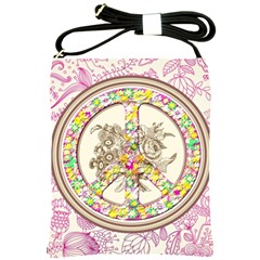 Peace Logo Floral Pattern Shoulder Sling Bags by Simbadda