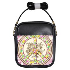 Peace Logo Floral Pattern Girls Sling Bags by Simbadda