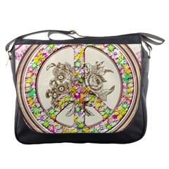 Peace Logo Floral Pattern Messenger Bags by Simbadda