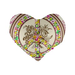 Peace Logo Floral Pattern Standard 16  Premium Flano Heart Shape Cushions by Simbadda