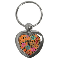 Colorful The Beautiful Of Art Indonesian Batik Pattern Key Chains (heart) 