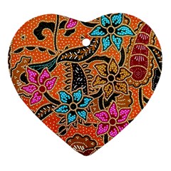 Colorful The Beautiful Of Art Indonesian Batik Pattern Heart Ornament (two Sides) by Simbadda