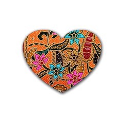 Colorful The Beautiful Of Art Indonesian Batik Pattern Heart Coaster (4 Pack)  by Simbadda