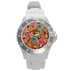 Colorful The Beautiful Of Art Indonesian Batik Pattern Round Plastic Sport Watch (l) by Simbadda