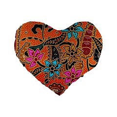 Colorful The Beautiful Of Art Indonesian Batik Pattern Standard 16  Premium Flano Heart Shape Cushions by Simbadda