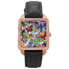 Color Butterfly Texture Rose Gold Leather Watch  by Simbadda