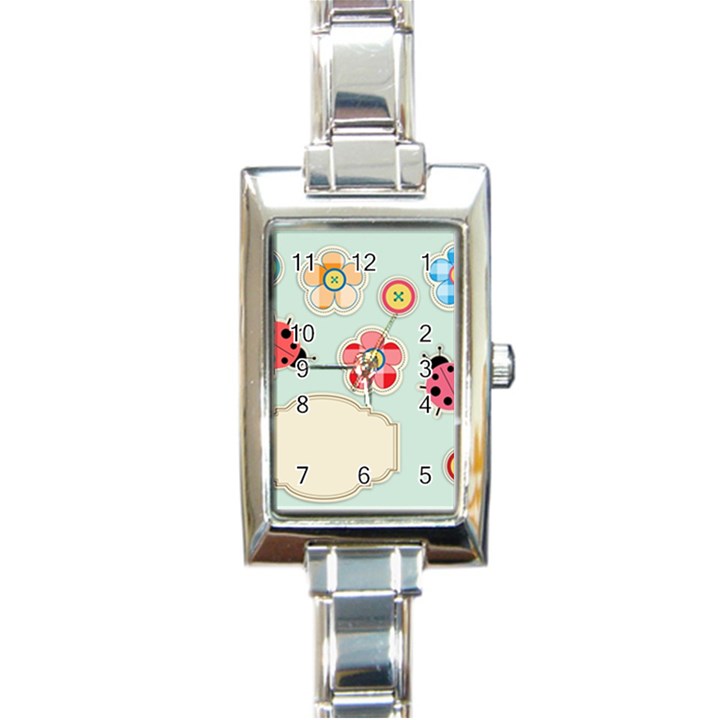 Buttons & Ladybugs Cute Rectangle Italian Charm Watch