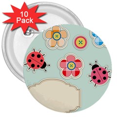 Buttons & Ladybugs Cute 3  Buttons (10 Pack)  by Simbadda