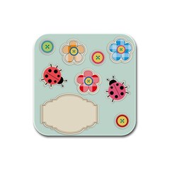 Buttons & Ladybugs Cute Rubber Square Coaster (4 Pack)  by Simbadda