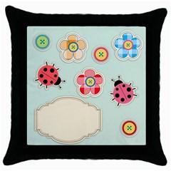 Buttons & Ladybugs Cute Throw Pillow Case (black) by Simbadda