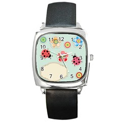 Buttons & Ladybugs Cute Square Metal Watch by Simbadda