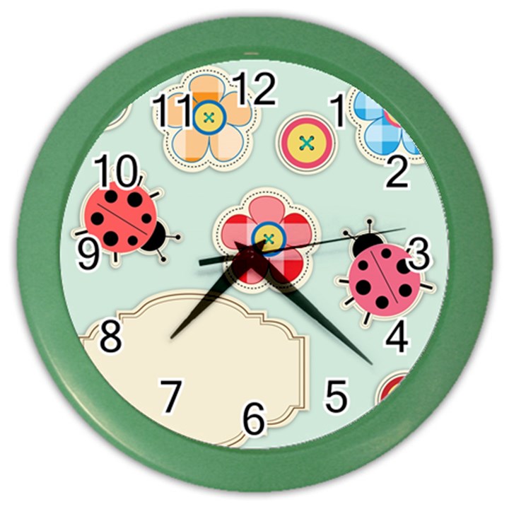 Buttons & Ladybugs Cute Color Wall Clocks