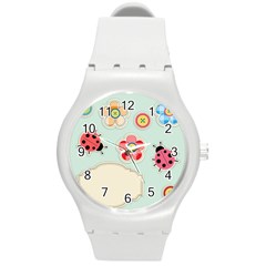 Buttons & Ladybugs Cute Round Plastic Sport Watch (m) by Simbadda