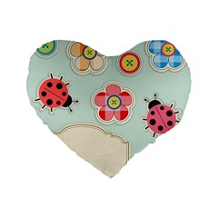 Buttons & Ladybugs Cute Standard 16  Premium Heart Shape Cushions by Simbadda