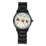 Buttons & Ladybugs Cute Stainless Steel Round Watch Front