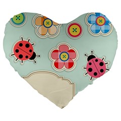 Buttons & Ladybugs Cute Large 19  Premium Flano Heart Shape Cushions by Simbadda