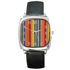 Stripes Background Colorful Square Metal Watch by Simbadda