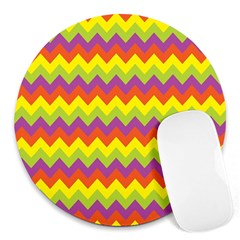 Colorful Zigzag Stripes Background Round Mousepads by Simbadda