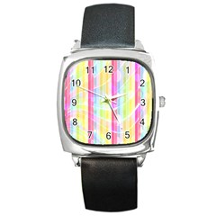 Abstract Stripes Colorful Background Square Metal Watch by Simbadda