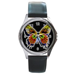 Fractal Butterfly Round Metal Watch by Simbadda