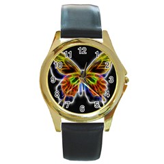 Fractal Butterfly Round Gold Metal Watch by Simbadda