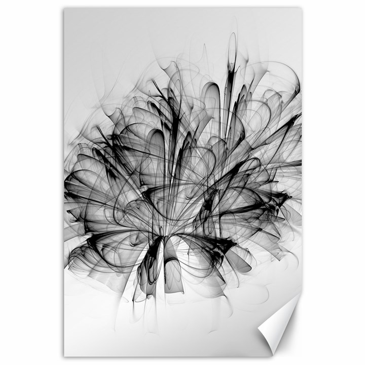 Fractal Black Flower Canvas 12  x 18  