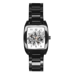 Fractal Black Flower Stainless Steel Barrel Watch by Simbadda