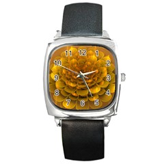 Yellow Flower Square Metal Watch by Simbadda