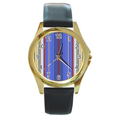 Colorful Stripes Round Gold Metal Watch by Simbadda