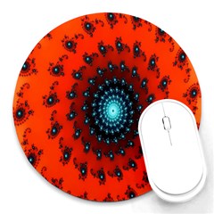 Red Fractal Spiral Round Mousepads by Simbadda