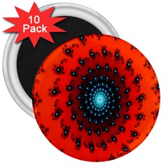 Red Fractal Spiral 3  Magnets (10 Pack)  by Simbadda