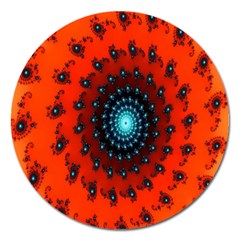 Red Fractal Spiral Magnet 5  (round) by Simbadda