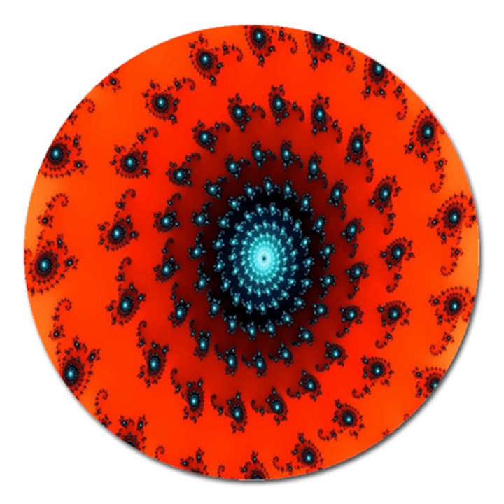 Red Fractal Spiral Magnet 5  (Round)