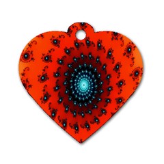 Red Fractal Spiral Dog Tag Heart (one Side) by Simbadda