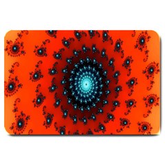 Red Fractal Spiral Large Doormat  by Simbadda