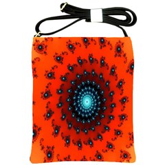 Red Fractal Spiral Shoulder Sling Bags by Simbadda