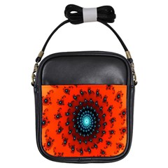 Red Fractal Spiral Girls Sling Bags by Simbadda